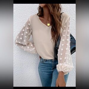 SHEIN LUNE Swiss Dot Bishop Sleeve Blouse